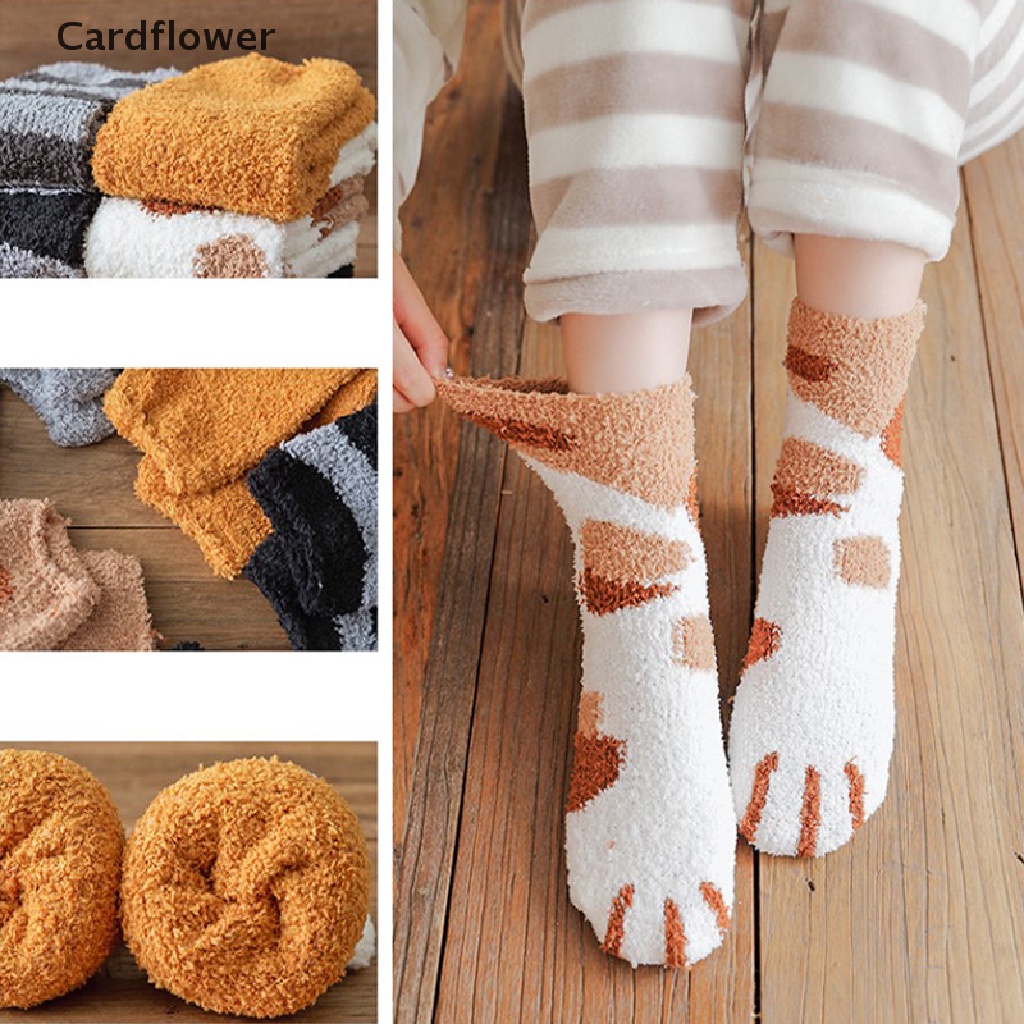 < Cardflower > Vớ Lông Cừu San Hô Dày Ấm Áp Mềm Mại Hình Chân Mèo Dễ Thương Cho Nữ