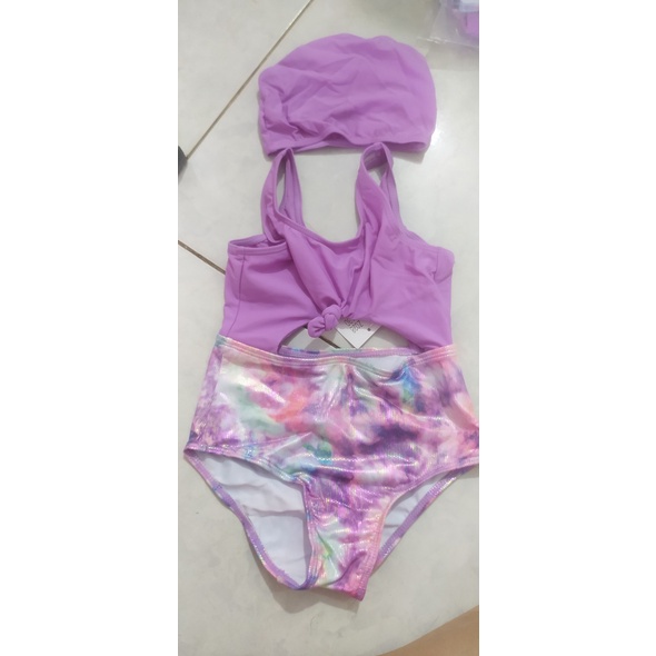 Bộ Bikini liền thân bé gái 7-20kg có mũ (màu tím )