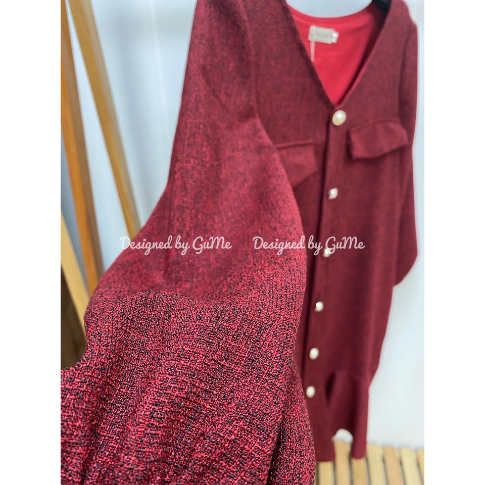 Váy bầu bigsize -Đầm bầu thiết kế GuMe mặc Tết màu đỏ DẠ TĂM CAO CẤP màu đỏ dáng đuôi cá dài tay 40-120KG- MB270