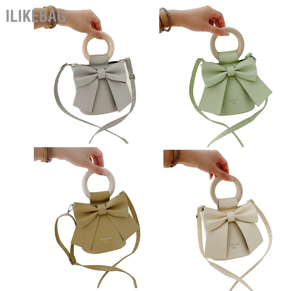 Có thể bán buôn Túi Xách Nữ Thắt Nơ Tay Cầm Tròn Bằng Gỗ Da PU Đeo Chéo Vai Tote Bên