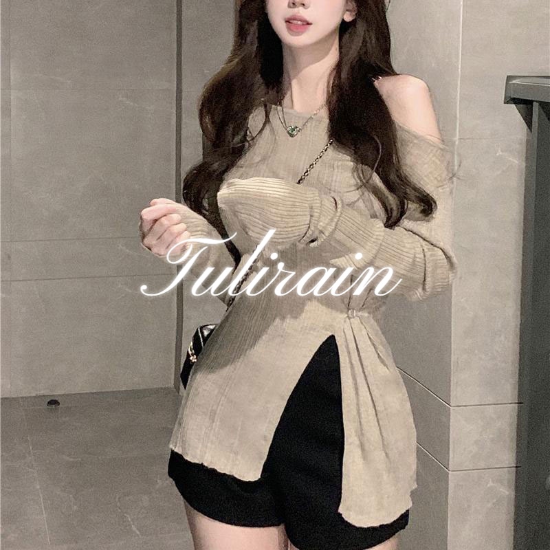 Tulirain Áo Khoác Cardigan Dệt Kim Tay Dài Hở Vai Dáng Ôm Thời Trang Cho Nữ