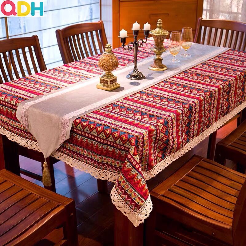 Khăn Trải Bàn Hình Vuông In Họa Tiết Thổ Cẩm Kiểu Vintage Mỹ Có Thể Tái Sử Dụng