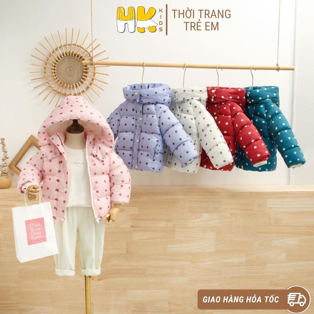 Áo phao cho bé HK KIDS, áo khoác phao chấm bi siêu nhẹ chống thấm nước, cản gió giữ ấm mùa đông size 1-6 tuổi