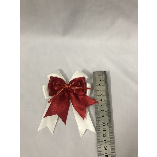 Nơ Lụa Satin Thắt Sẵn Trắng Phối Đỏ/Nơ
