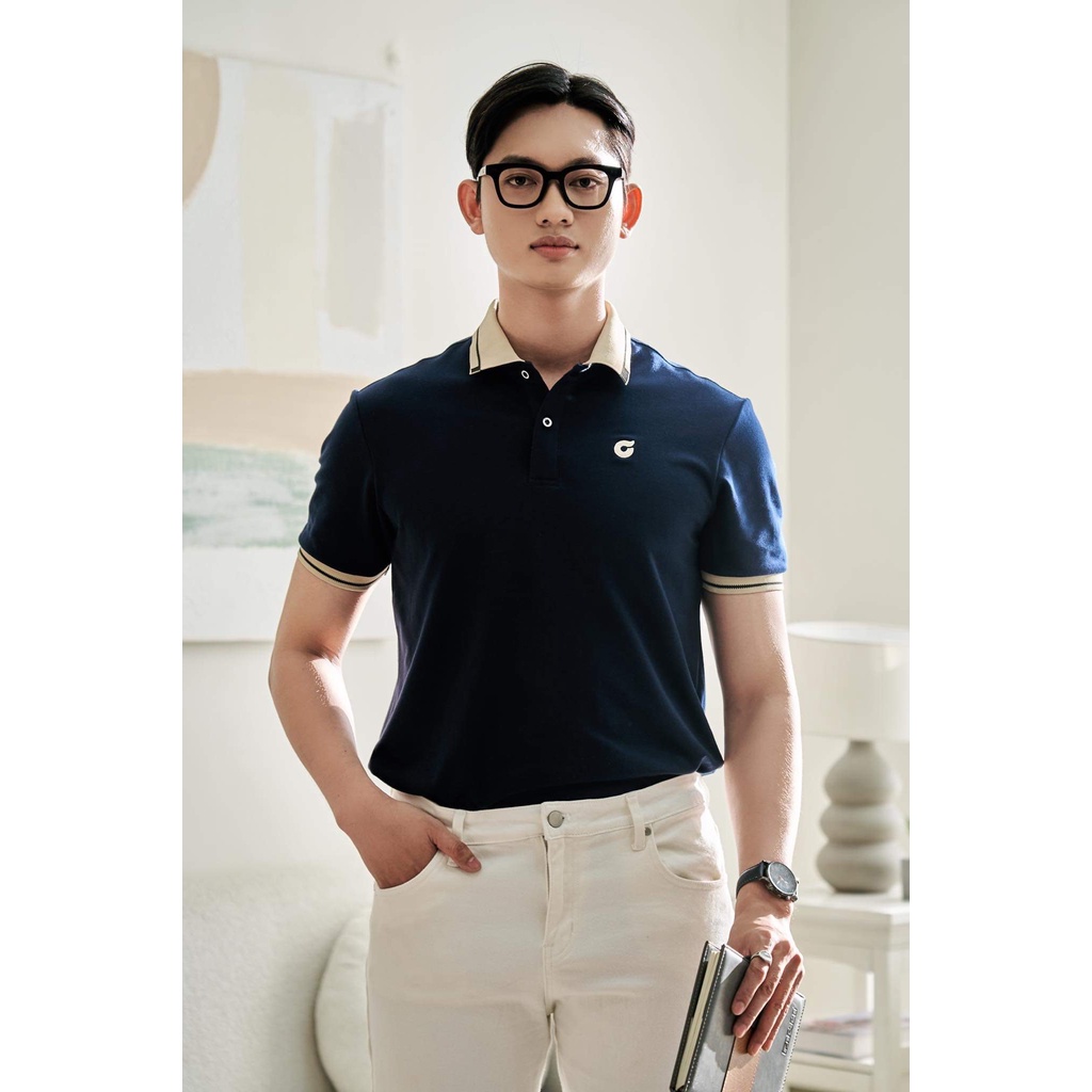 Áo Polo Nam Xanh Navy Cổ Bẻ PHỐI BE SỌC Vải Cotton Cá Sấu Thanh Lịch, Năng Động Thương Hiệu Ó MENSWEAR