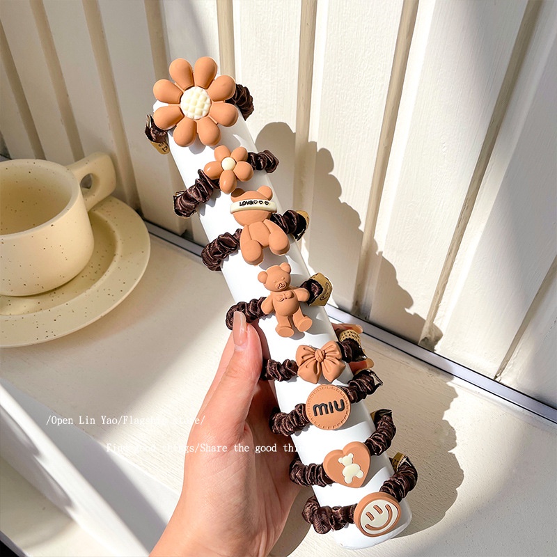 Dây Buộc Tóc Cao Su Co Giãn Bọc Vải Lông Hình Gấu Dễ Thương