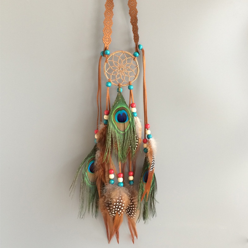 Băng Đô Cài Tóc Đính Lông Công Phong Cách Boho Thời Trang Mới (Màu Khaki)