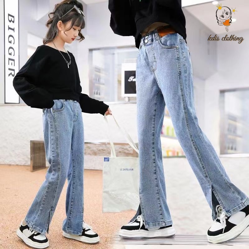 Quần Jeans Ống Loe Xẻ Tà Phong Cách Mới Cho Bé Gái