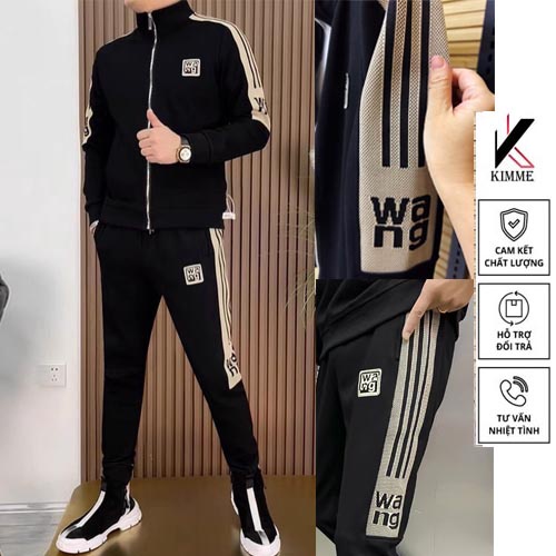 Bộ Quần Áo Thu Đông Thể Thao Nam Cao Cấp Màu Đen Thêu Logo Có Khóa Túi KIMME FASHION