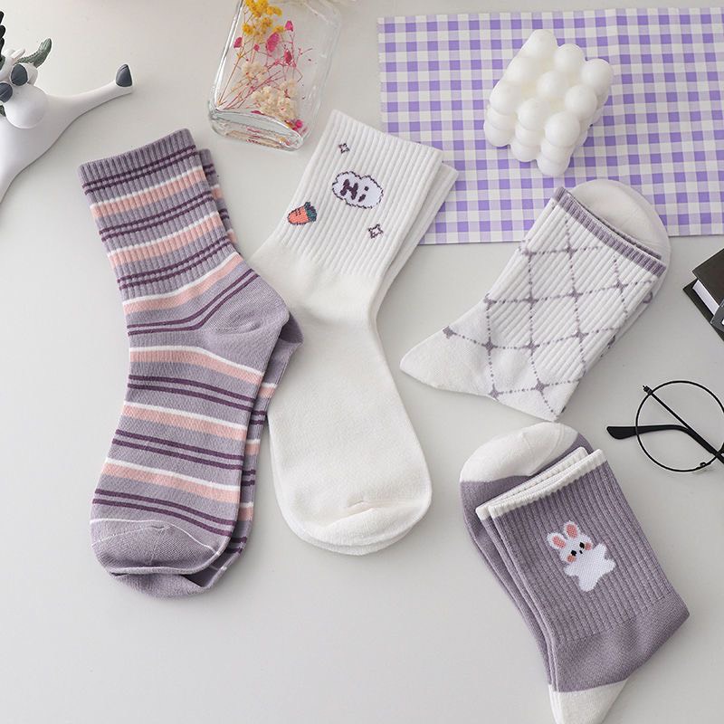 Tất nữ cao cổ, họa tiết thỏ cà rốt đáng yêu, phong cách hàn quốc, chất liệu thoáng mát, thấm hút mồ hôi