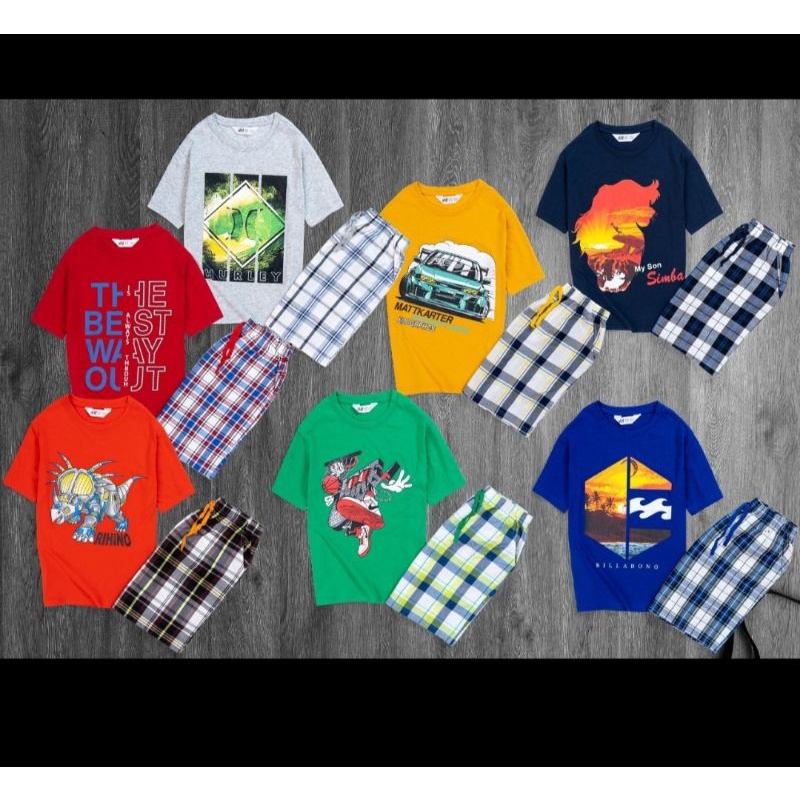 (25-60kg) Bộ bé trai cotton xuất dư quần kẻ sọc size đại chất đẹp mát