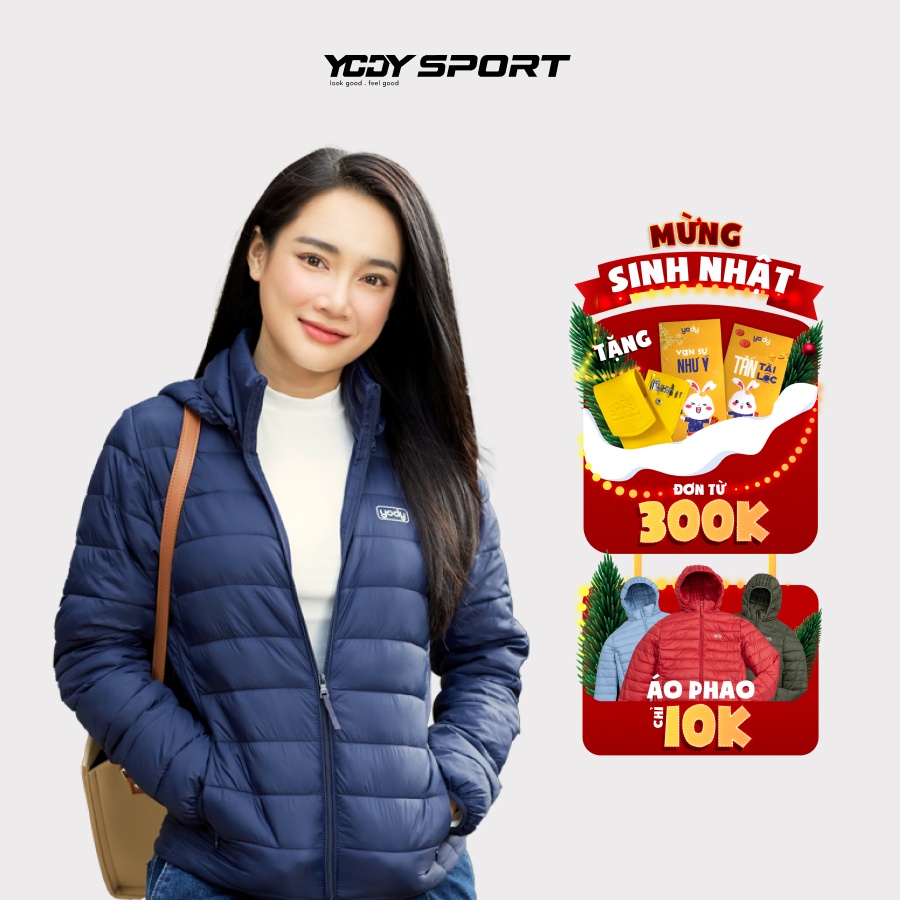 Áo khoác phao nữ YODY dáng ngắn có mũ giữ nhiệt siêu nhẹ, chống nước PHN5000