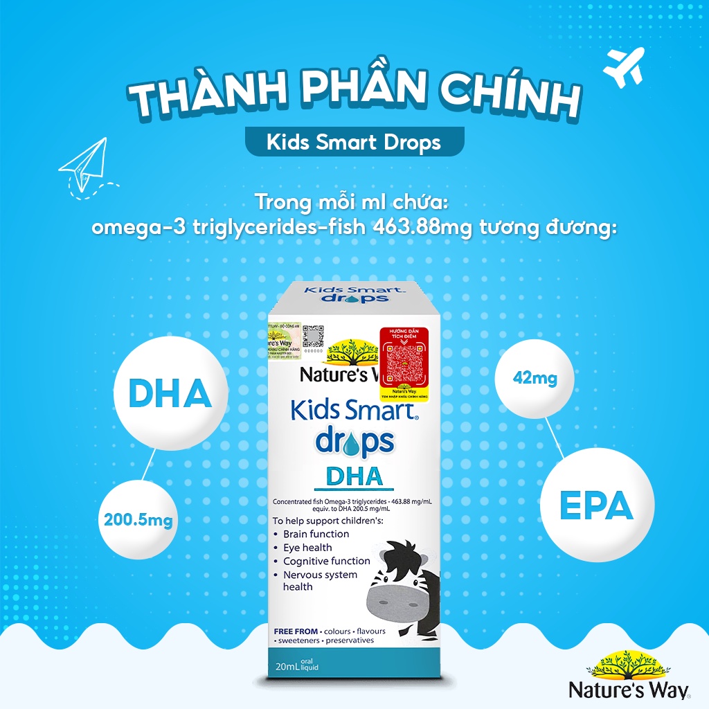 Combo 2 Hộp DHA Nature's Way Kids Smart Drops DHA Dạng Giọt Giúp Tăng IQ, Tăng Thị Lực, Phát Triển Não Bộ Cho Bé 20ml/h