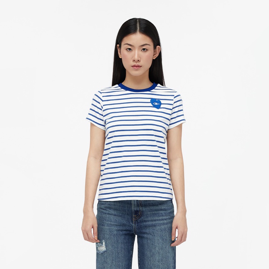 TheBlueTshirt - Áo Nữ Thun Kẻ Sọc Trắng Xanh Dương - Striped Eye Tee - Blue