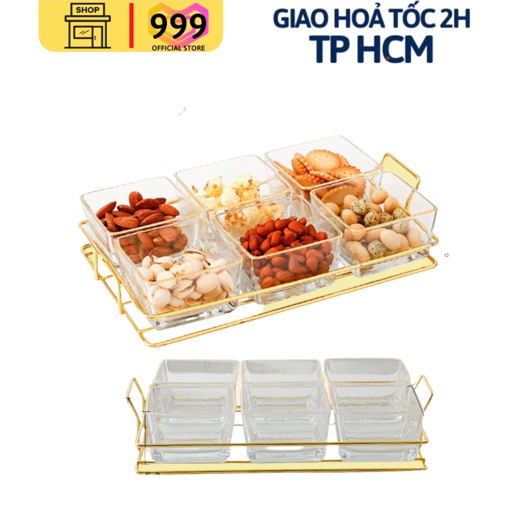 Khay Mứt Thuỷ Tinh 6 Ngăn Cao Cấp Phong Cách Châu Âu, Hộp Đựng Bánh Kẹo Trái Cây Ngày Tết