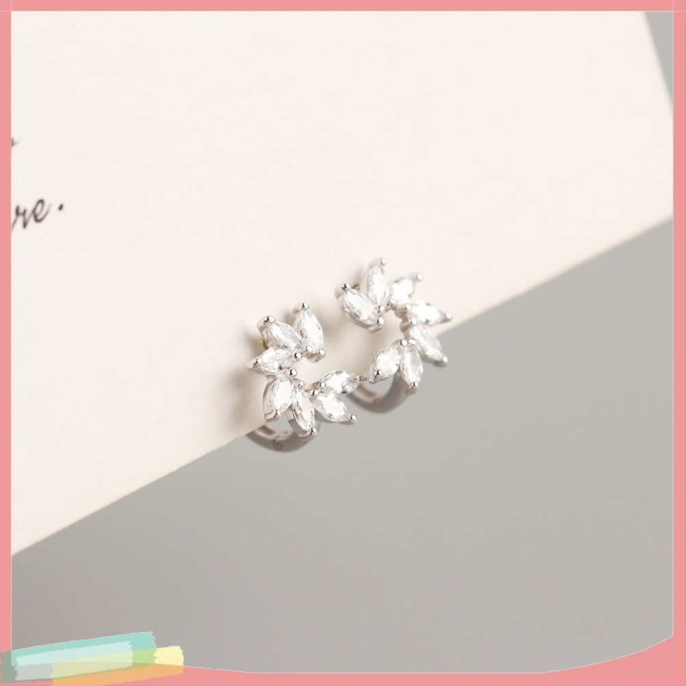 【LK】Fashion Women Rhinestone Inlaid Flower Hoop Huggie Earrings Party Jewelry Gift