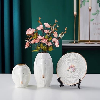 Bộ Ba Bình Gốm Trang Trí Kèm Hoa