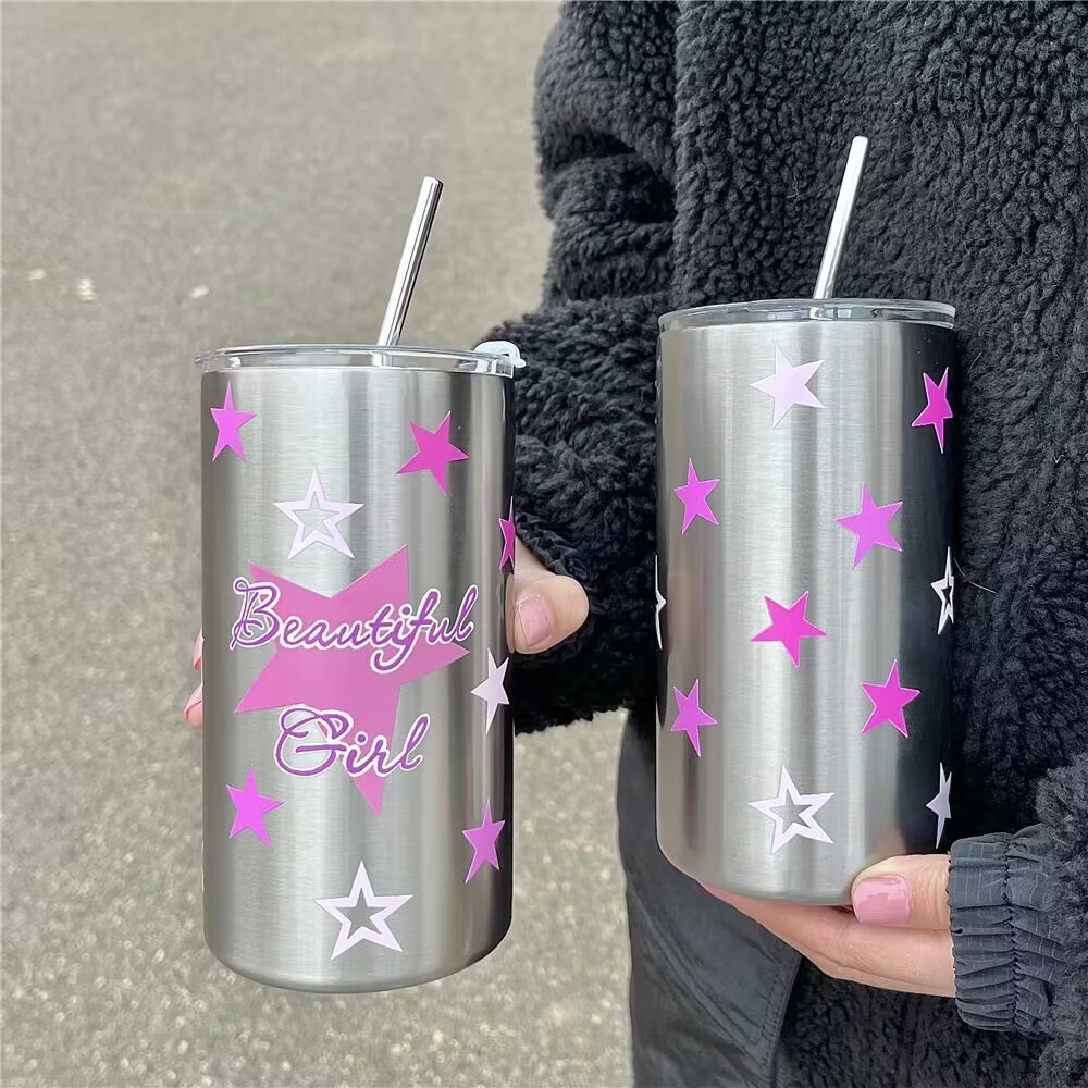 Bình Nước Giữ Nhiệt Bằng Inox Dung Tích 600ml y2k Có Ống Hút Tiện Dụng