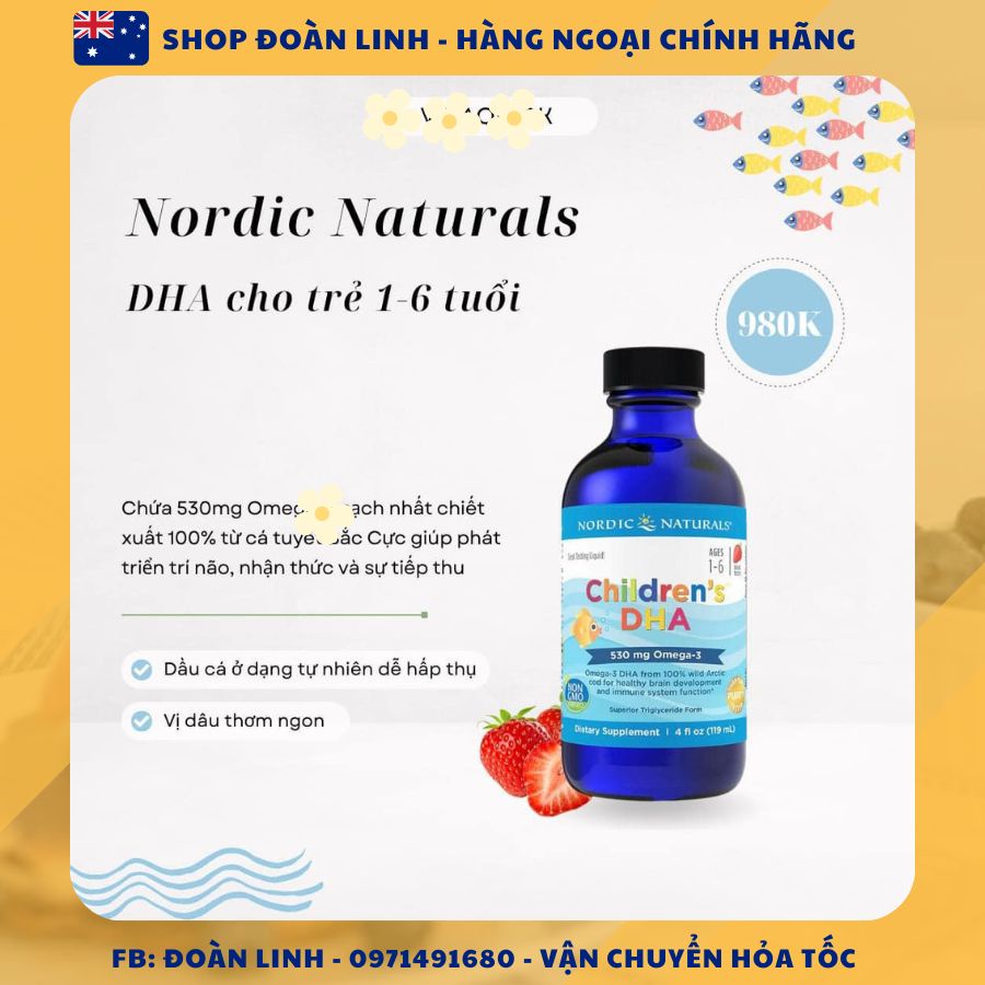 DHA cho trẻ từ 1 tuổi Nordic Naturals Children DHA 119ml, Hàng Mỹ Bay Air, Children's DHA Nordic Naturals Mỹ