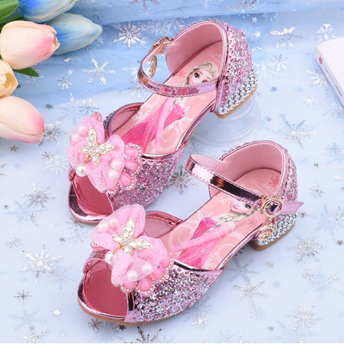 Xăng đan Da Cao Gót Đế Mềm Phong Cách Công Chúa Elsa Xinh Xắn Dành Cho Bé Gái