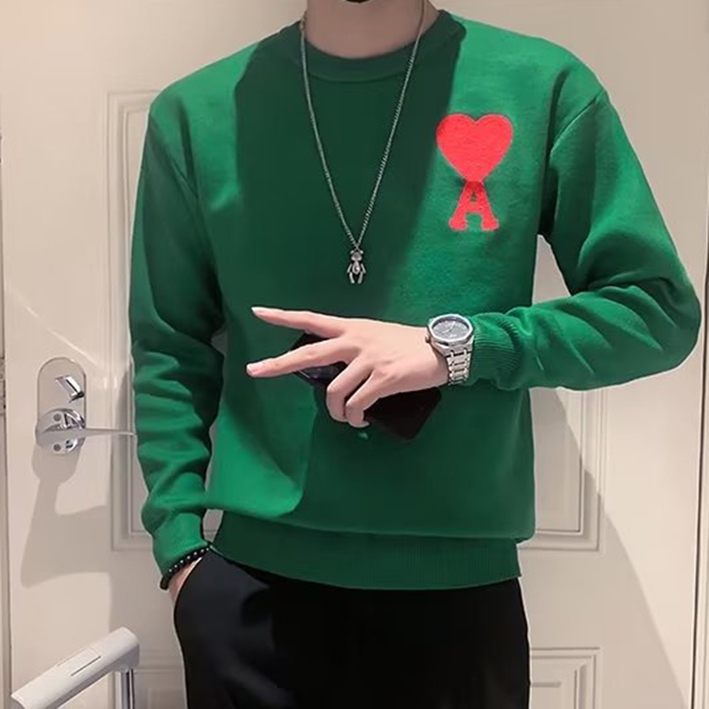 Áo sweater Dệt Kim Cổ Tròn In Hình Trái Tim Thời Trang Cho Cặp Đôi