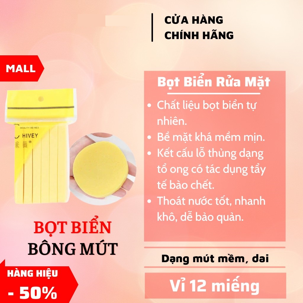 Bọt biển rửa mặt Chivey-Bông nở rửa mặt (Bịch 12 miếng)