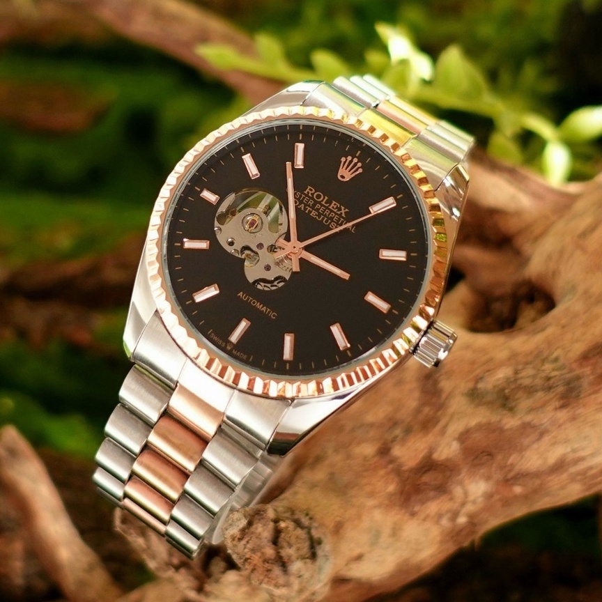 Đồng Hồ Nam Rolex Cơ Automatic- Đồng Hồ Cơ Lộ Máy Dây Kim Loại Máy Nhật Mặt Kính Chống Xước Chống Nước 5ATM