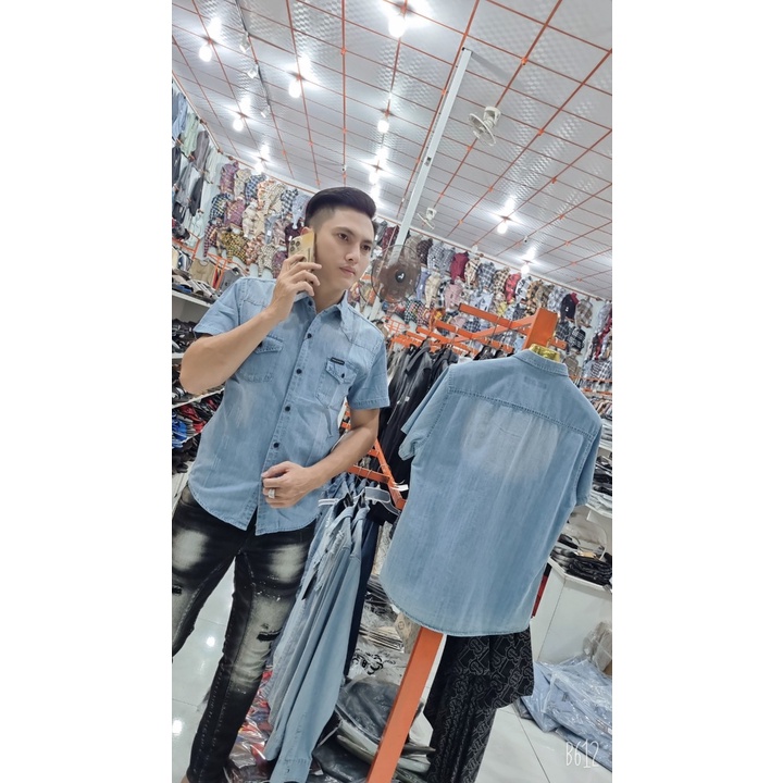 Áo sơ mi Jean tay ngắn body cao cấp