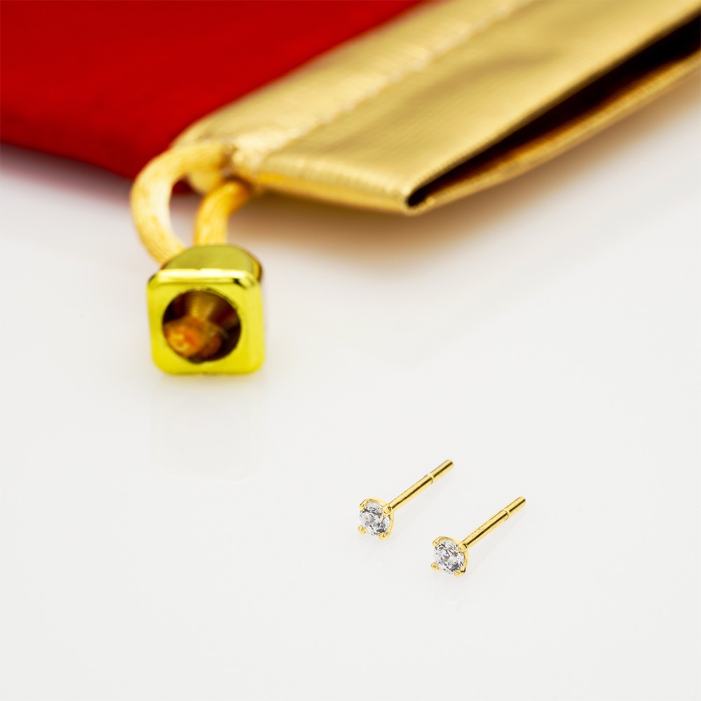 Bông Tai Vàng Vàng, Vàng Trắng 10k Thiết Kế Đơn Giản Đính Đá CZ Cao Cấp Lấp Lánh BTAM100 - Huy Thanh Jewelry