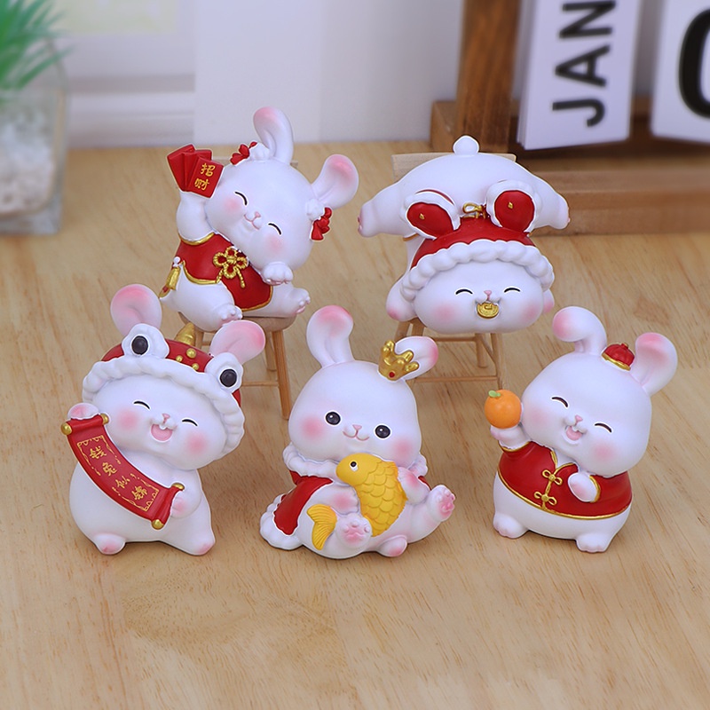 Mô hình Thỏ năm mới chất liệu PVC nhiều mẫu mã biểu cảm kèm hũ vàng làm mô hình tiểu cảnh trang trí, quà tặng-Go Home