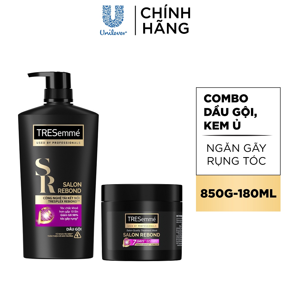 Combo Dầu Gội 850g & Kem Ủ 180ml Tresemme Salon Rebond Giúp Chắc Khỏe & Ngăn Gãy Rụng Tóc