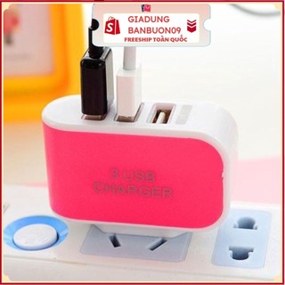 Củ sạc 3 cổng usb 3.1a cốc sạc đa năng nhiều máy nhựa abs màu sắc đẹp có đèn led hàng cao cấp
