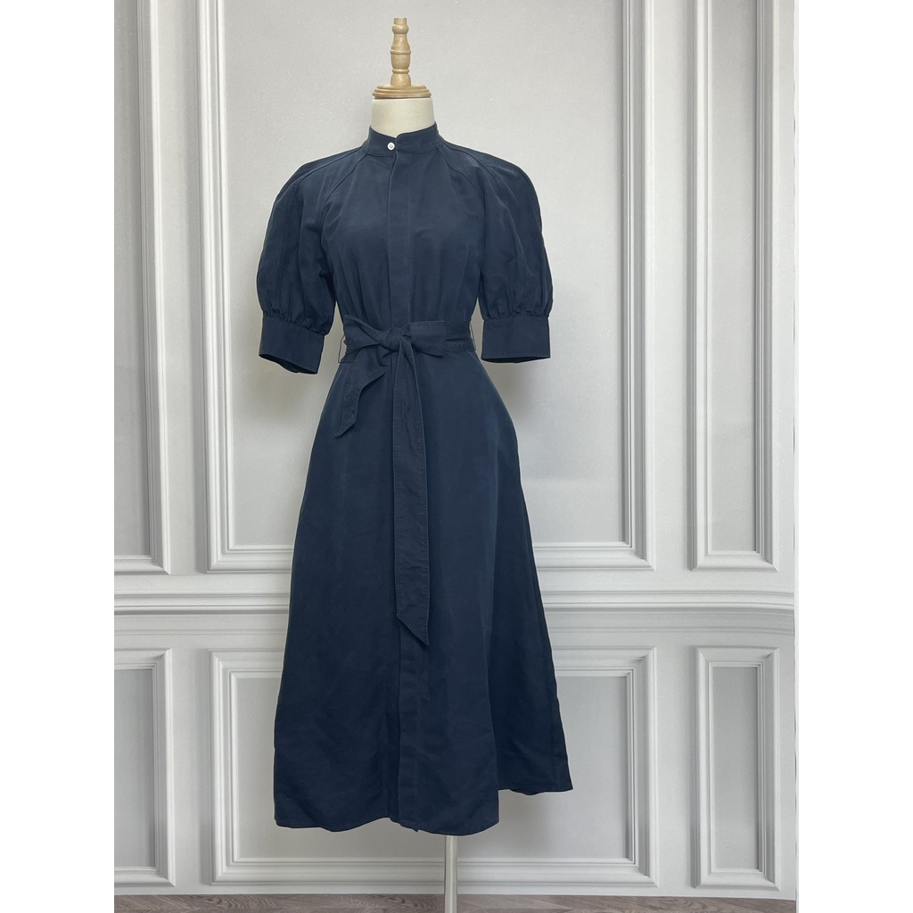 Váy dài tay bồng RALPH LAUREN hàng hiệu chính hãng thời trang nữ V1014 màu xanh đậm size 0 secondhand thanh lý ký gửi