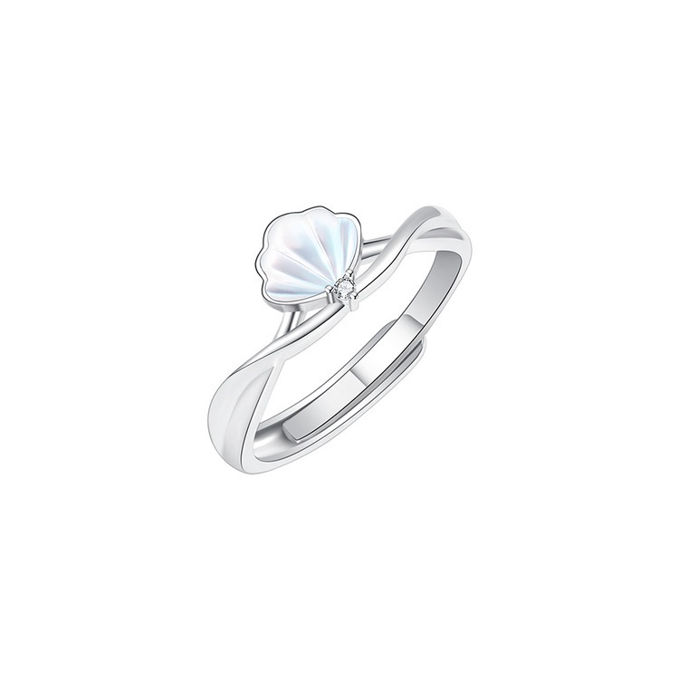 Nhẫn Mạ Bạc 925 Đính Đá Zircon Hình Vỏ Sò Cao Cấp