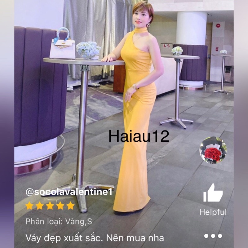 Đầm dạ hội lệch vai choàng cổ cao cấp kèm ảnh thật  tặng hoa tai thời trang xinh xắn