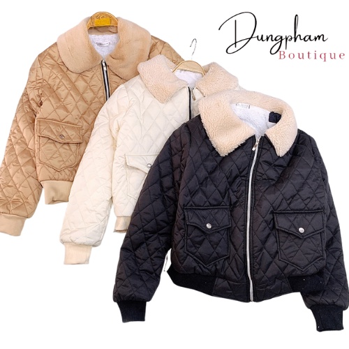 Áo phao trám cổ lông túi hộp - Dungpham.Boutique