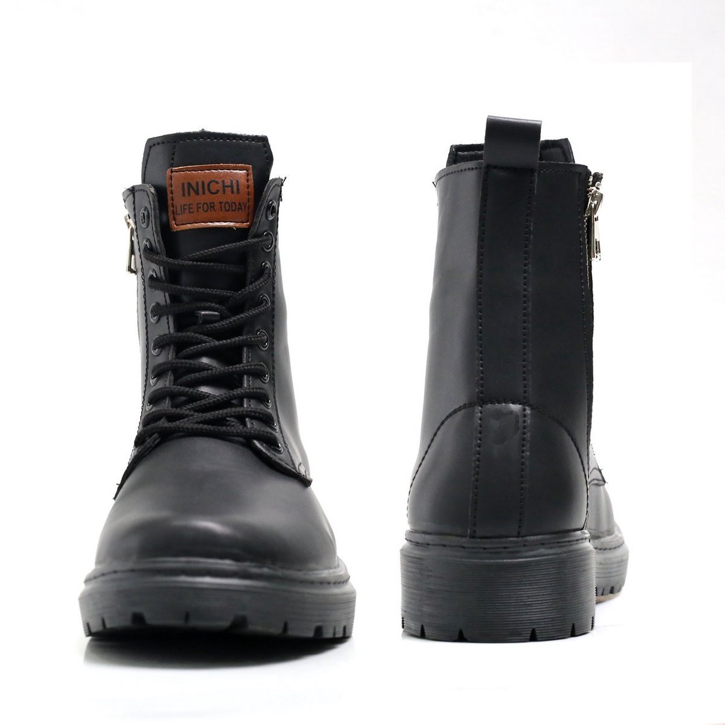 Giày Chunky Combat Boots da thời trang INICHI G1105 da lì chống nhăn, khóa kéo phiên bản đế chunky