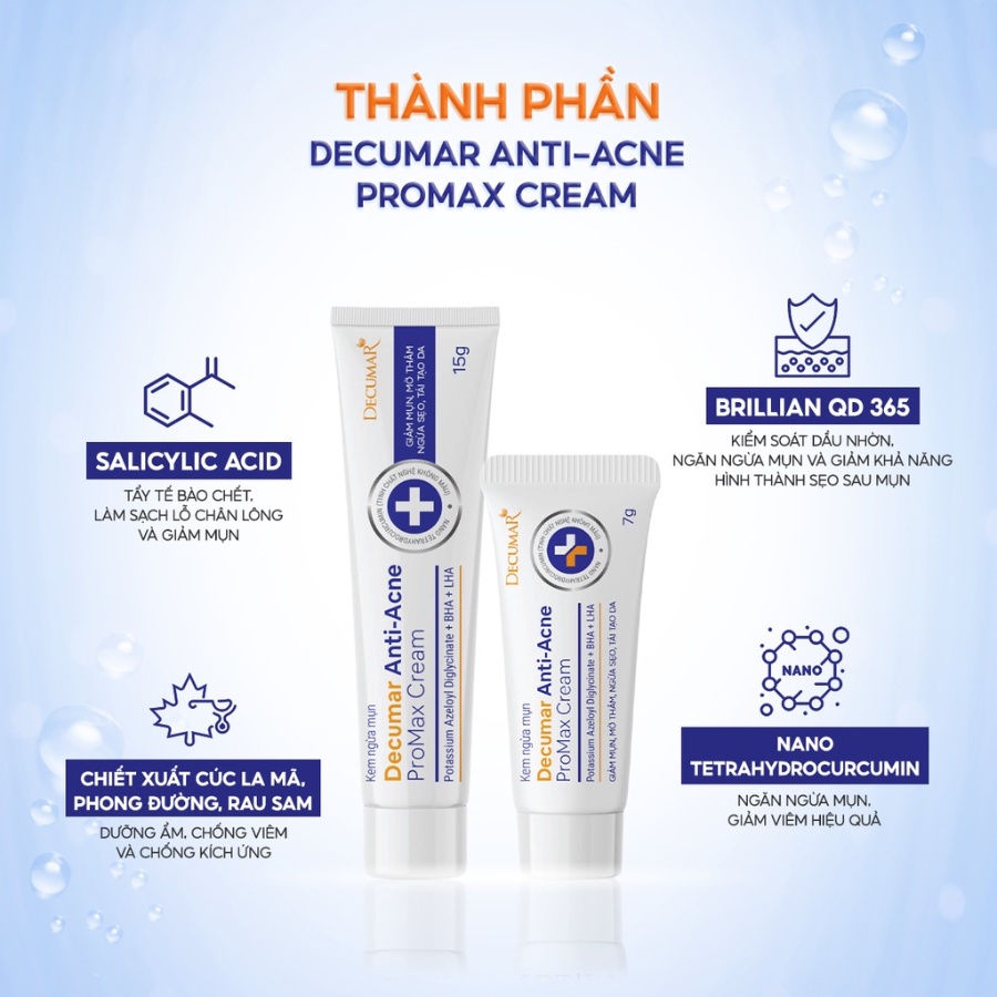 Kem Ngừa Mụn, Mờ Thâm,Ngừa Sẹo,Tái Tạo Da Decumar Anti-Acne Promax Cream 15g