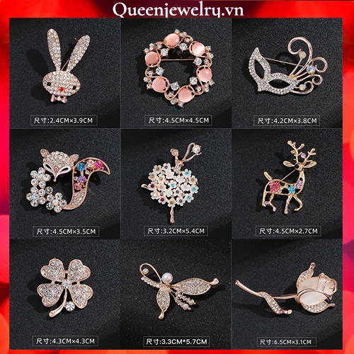 Tag cài áo hình hoa đính kim cương ngọc trai giả thời trang cho nữ