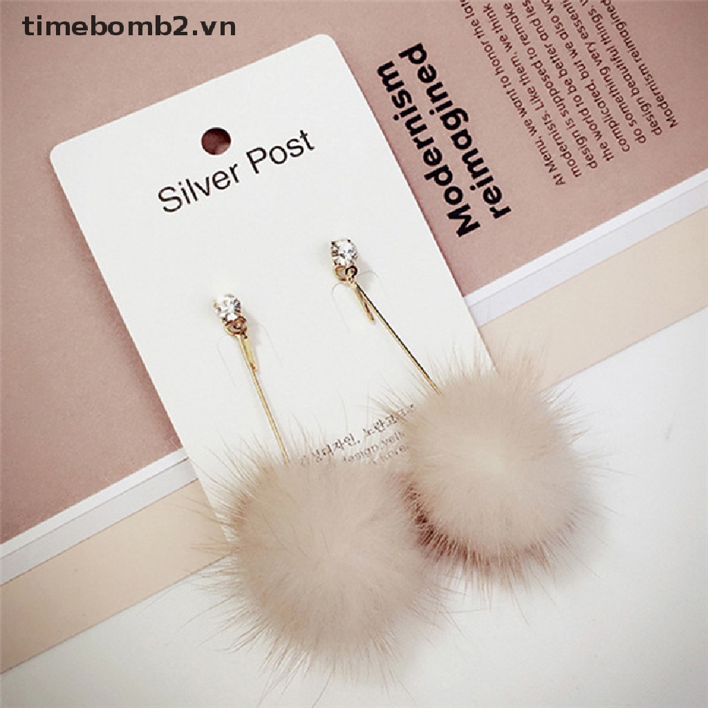 {Thời Trang Mới} Khuyên Tai Dáng Dài Gắn Quả Bông Mềm Mại Trang Sức Cho Nữ