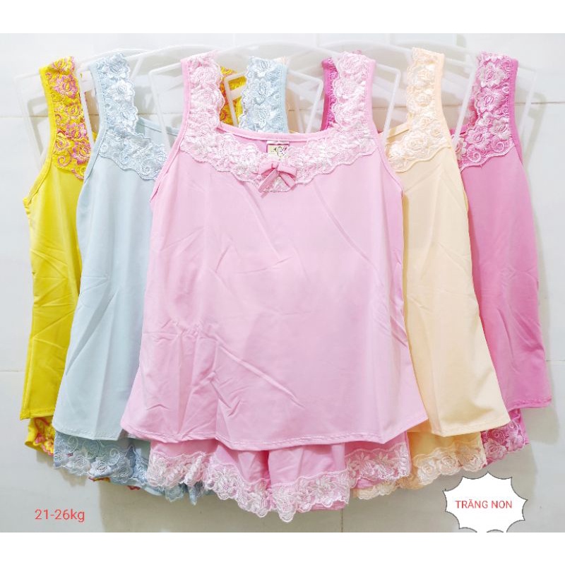 (22kg – 26kg) Bộ quần áo thun lạnh cổ ren dễ thương cho bé gái (size đại)
