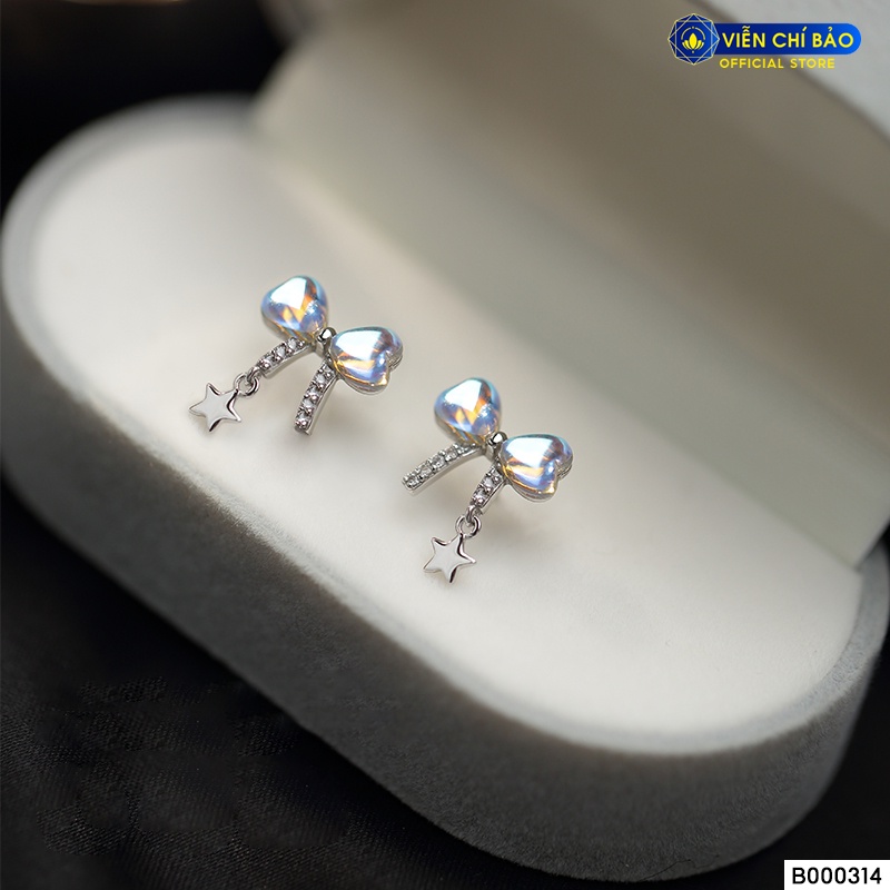 Bông tai nơ đá mặt trăng chất liệu bạc Thái thời trang phụ kiện trang sức Viễn Chí Bảo B000314