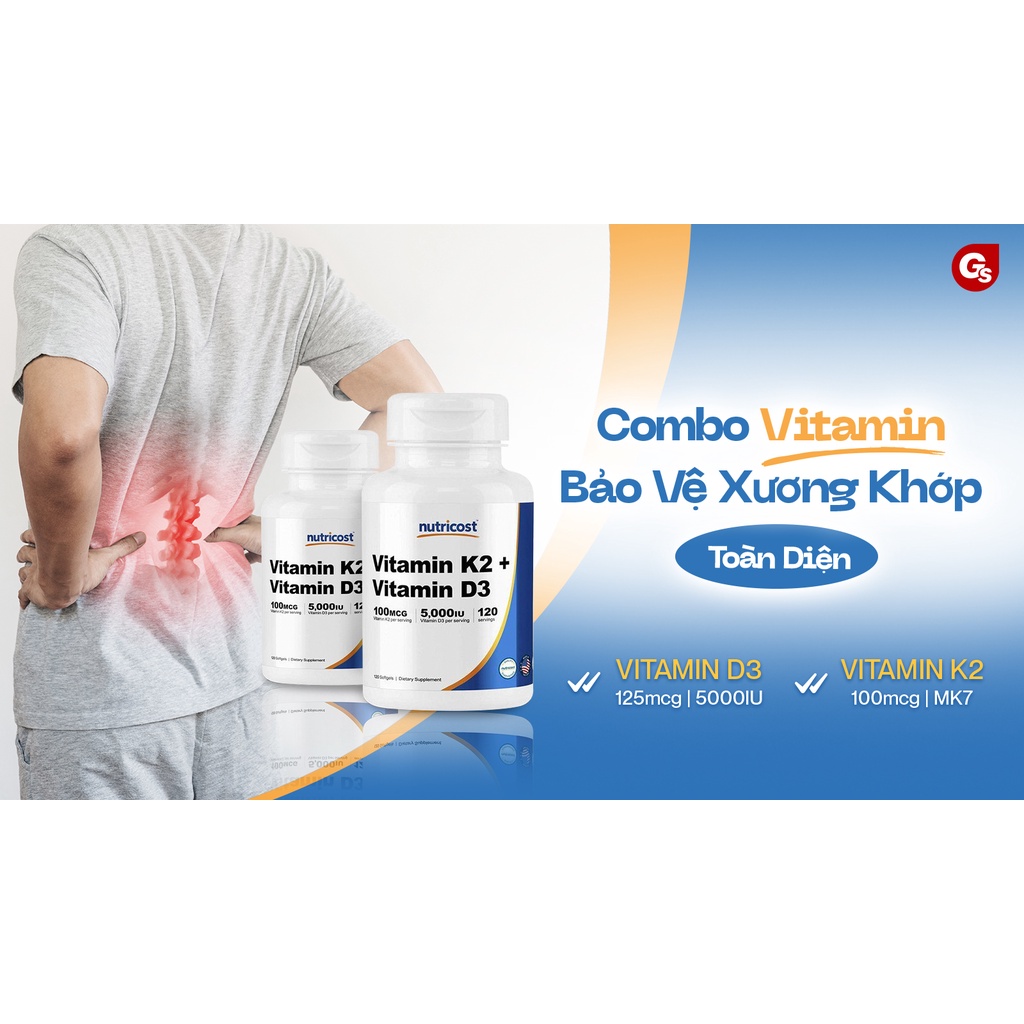 Viên uống Nutricost Vitamin K2 + D3  nhập khẩu Mỹ - Gymstore