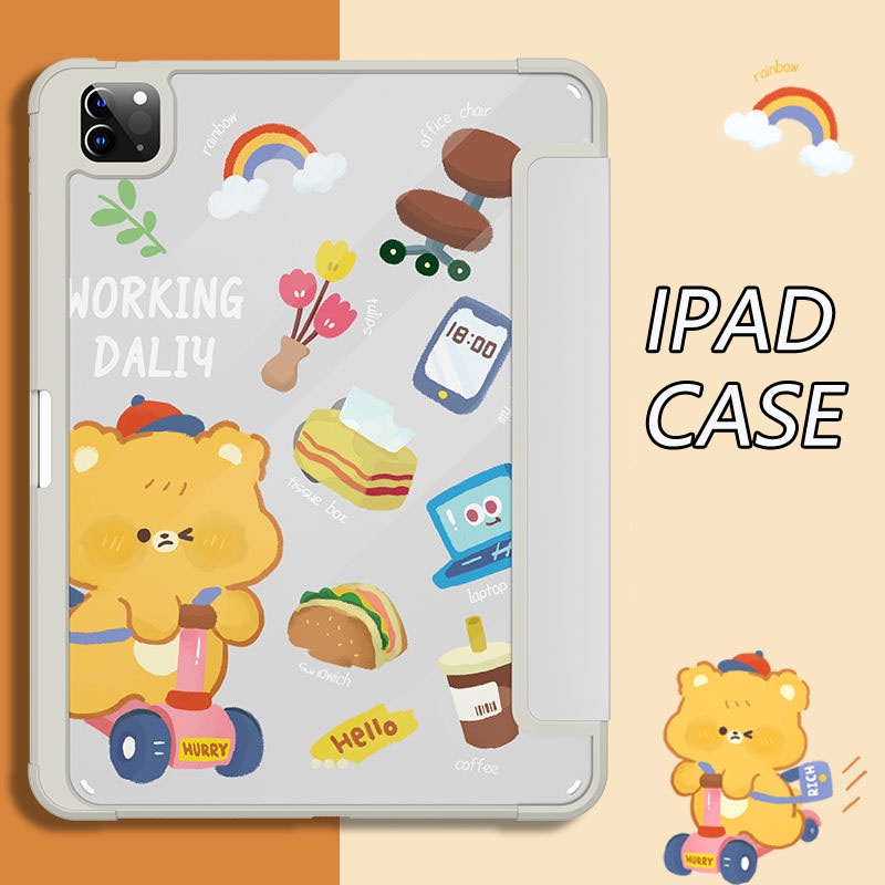Ốp Máy Tính Bảng Dành Cho iPad Air 4 gen9 / gen8 / gen7 10.2 mini6 Air4 / Air5​​Ốp Máy Tính Bảng Bằng acrylic Hình Chú Vịt Dễ Thương Kèm Ngăn Đựng Bút Cho iPad gen5 / gen6 gen10 10.9 pro11 2020