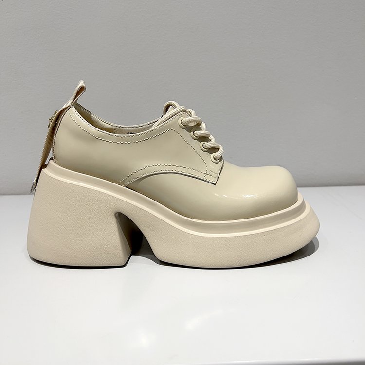 Giày Cao Gót Mũi Tròn Cột Dây Bằng Da Phong Cách Retro Thời Trang