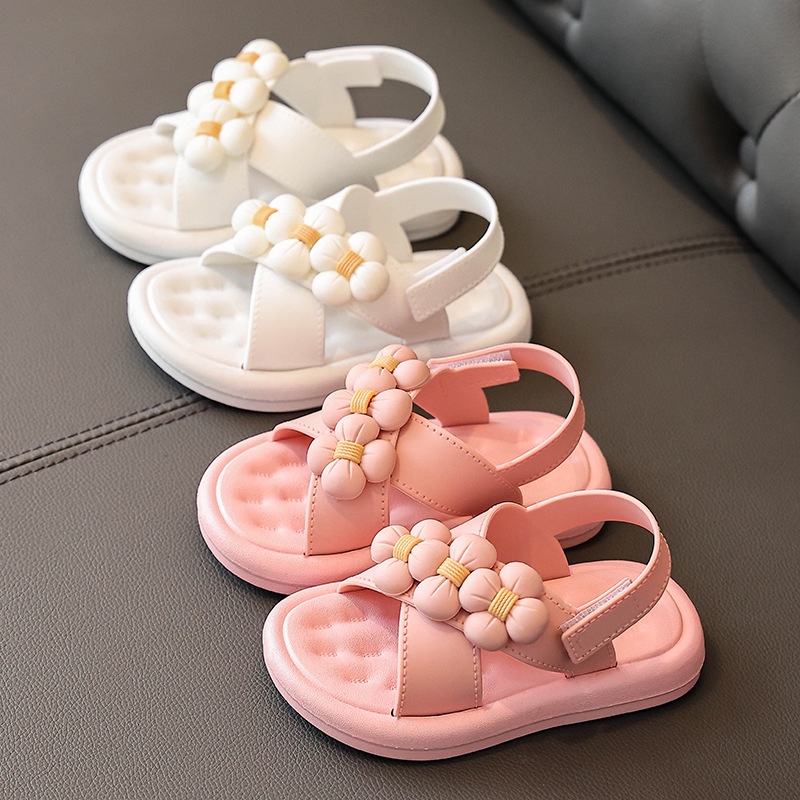 MOMCHOOSE Xăng đan Đế Mềm Chống Trượt Quai Dán Đính Hoa Dễ Thương Cho Bé Gái