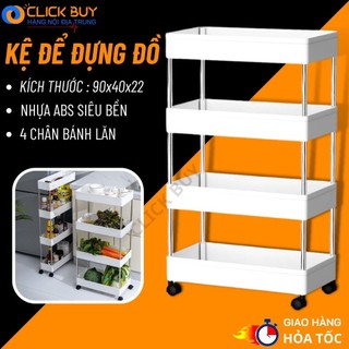 Kệ đựng đồ đa năng 4 tầng khung inox có bánh xe