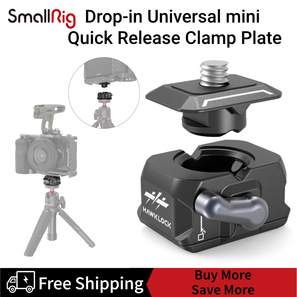 Smallrig Drop-in HawkLock Universal Mini Quick Release Kẹp và Tấm, Bộ chuyển đổi gắn chân máy tấm QR