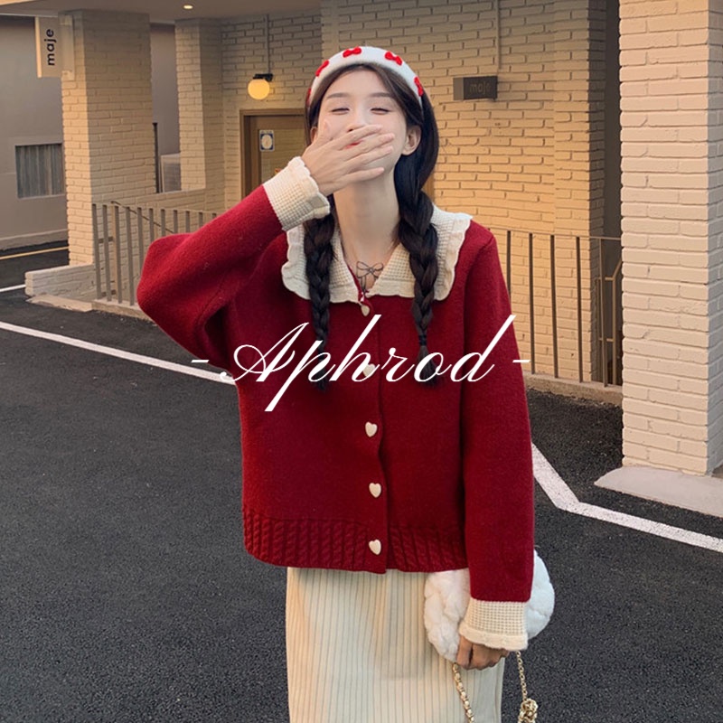 Aphrod Áo Khoác cardigan Dệt Kim Cổ Búp Bê Mềm Mại Thời Trang Thu Đông Dành Cho Nữ