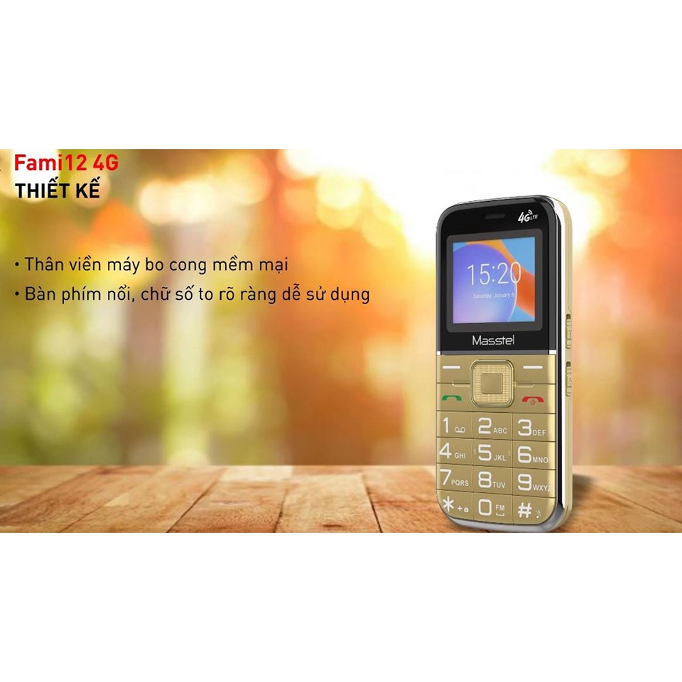 Điện thoại Masstel Fami 12 4G - Dành cho người lớn tuổi - Hàng chính hãng